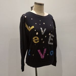 Black w/ Multi Color Metallic L-O-V-E Destressed Pull Over